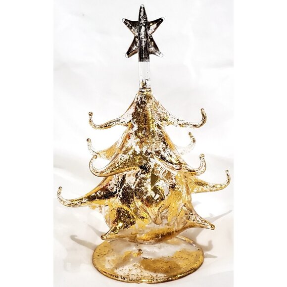 Small glass CHRISTMAS TREE 5.75"hi clear speckled with gold for mini ornaments - Picture 2 of 7